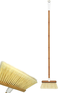 Full Circle Clean Sweep -Bamboo Broom -Angled for Precision in Tight Spaces, with Stiff Flagged Bristles for Indoor & Outdoor Cleaning -Ideal for Pet Hair, Kitchen, Hardwood, & Garage, White