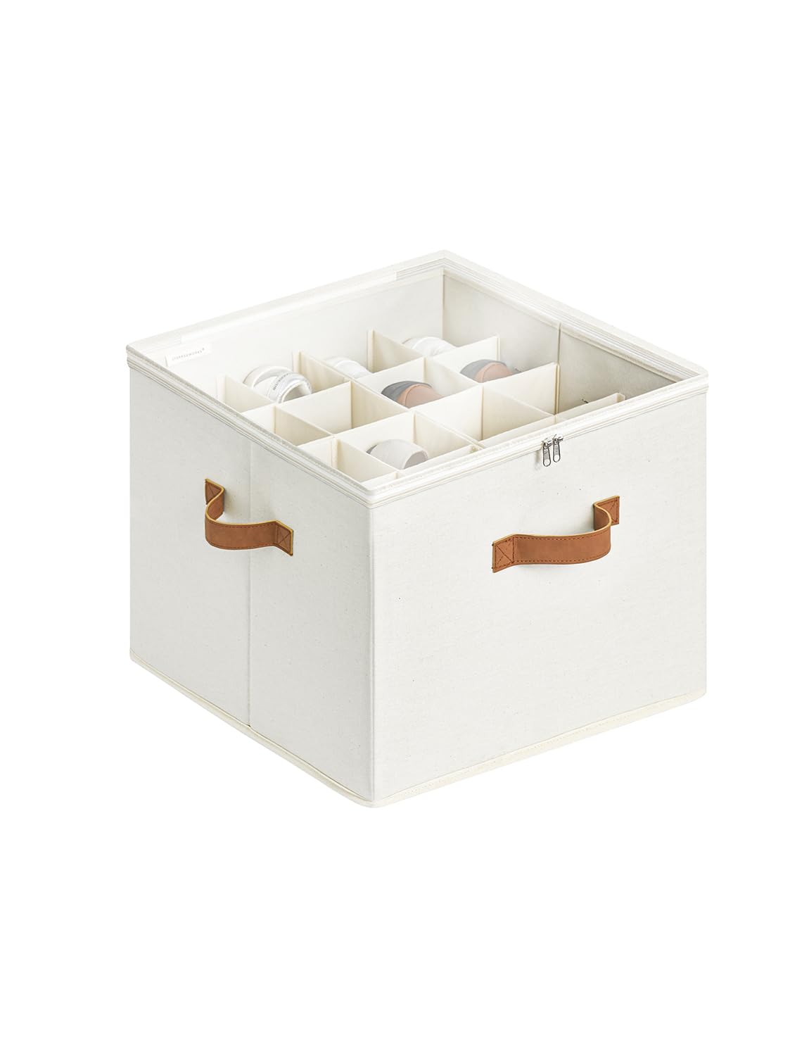 StorageWorks Shoe Organizer for Closet, Fits up to 16 Pairs, Shoe Cubby Storage Containers with Adjustable Dividers and Clear Cover, Beige