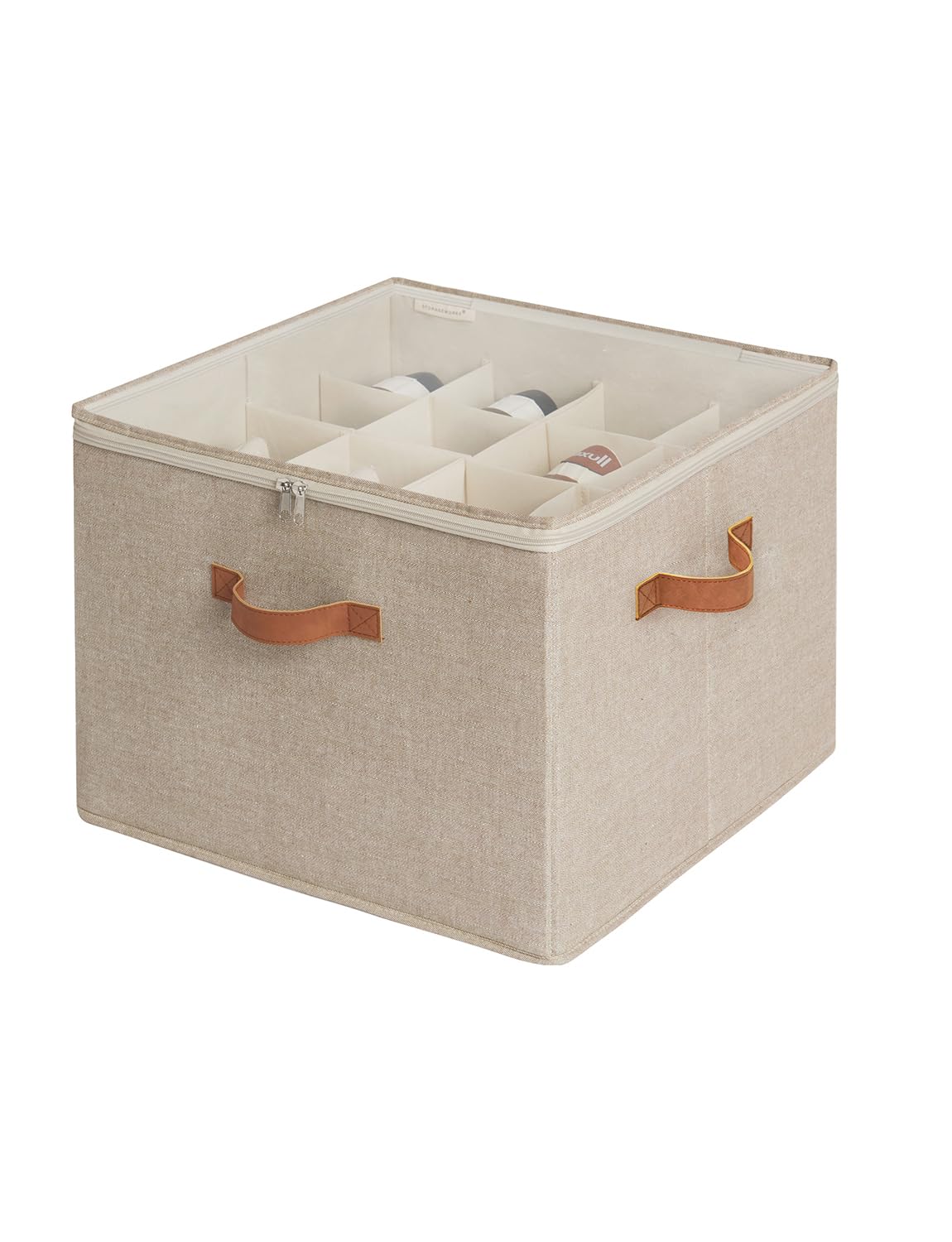 StorageWorks Shoe Organizer for Closet, Fits up to 16 Pairs, Shoe Cubby Storage Containers with Adjustable Dividers and Clear Cover, Beige