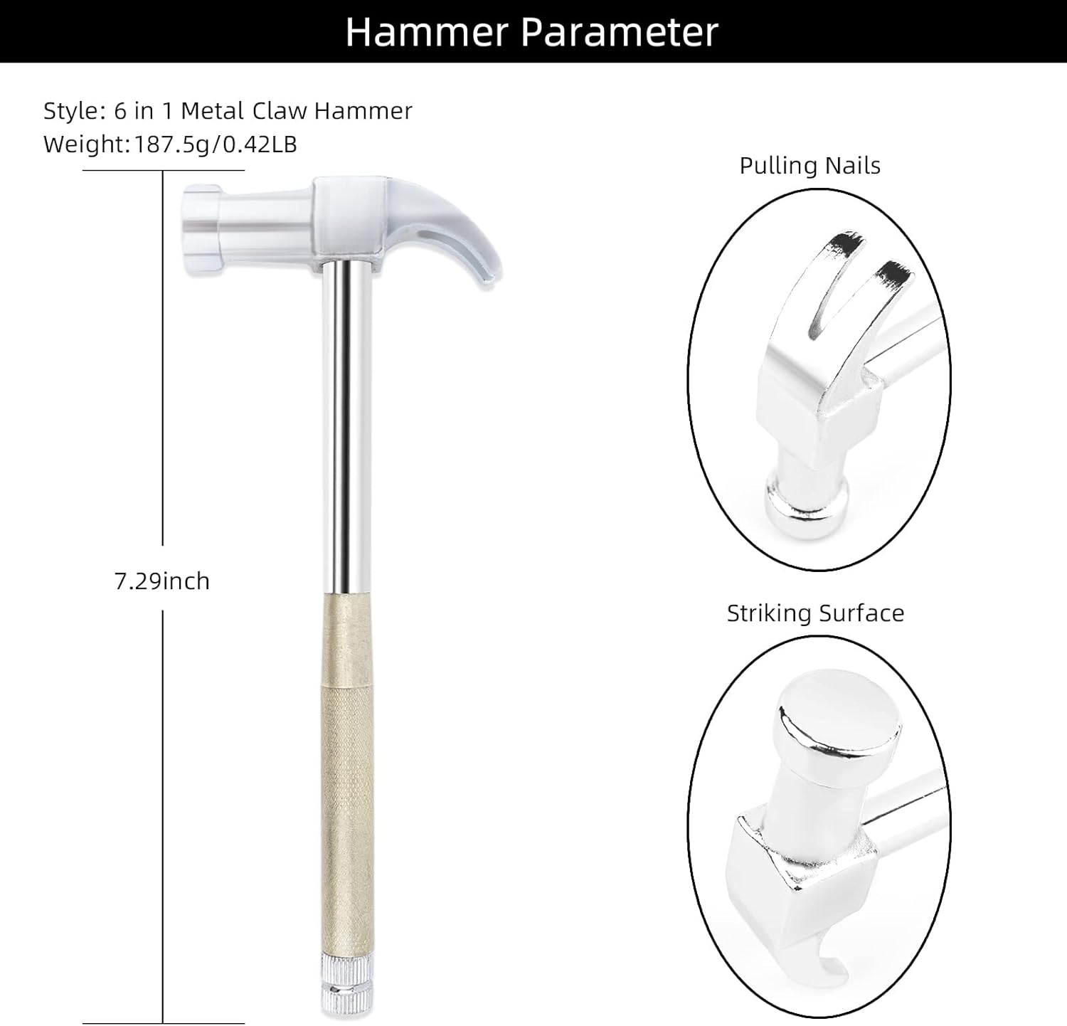 YOUMI 6 in 1 Metal Hammer & Screwdriver Multitool Set with Anti-Slip Grip Handle Slotted/Flat Head Phillips Screwdriver Nail Puller and Claw Hammer Best Gift for Sweetheart(Silver Yellow)