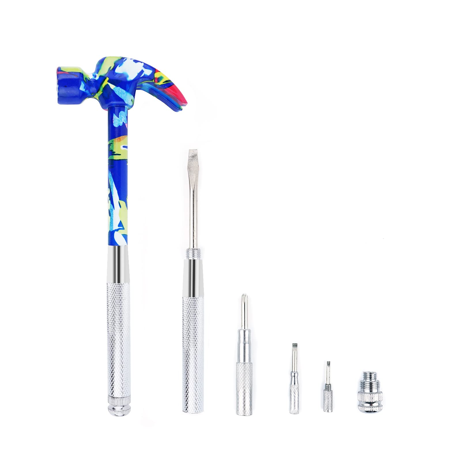 YOUMI 6 in 1 Metal Hammer & Screwdriver Multitool Set with Anti-Slip Grip Handle Slotted/Flat Head Phillips Screwdriver Nail Puller and Claw Hammer Best Gift for Sweetheart(Silver Yellow)