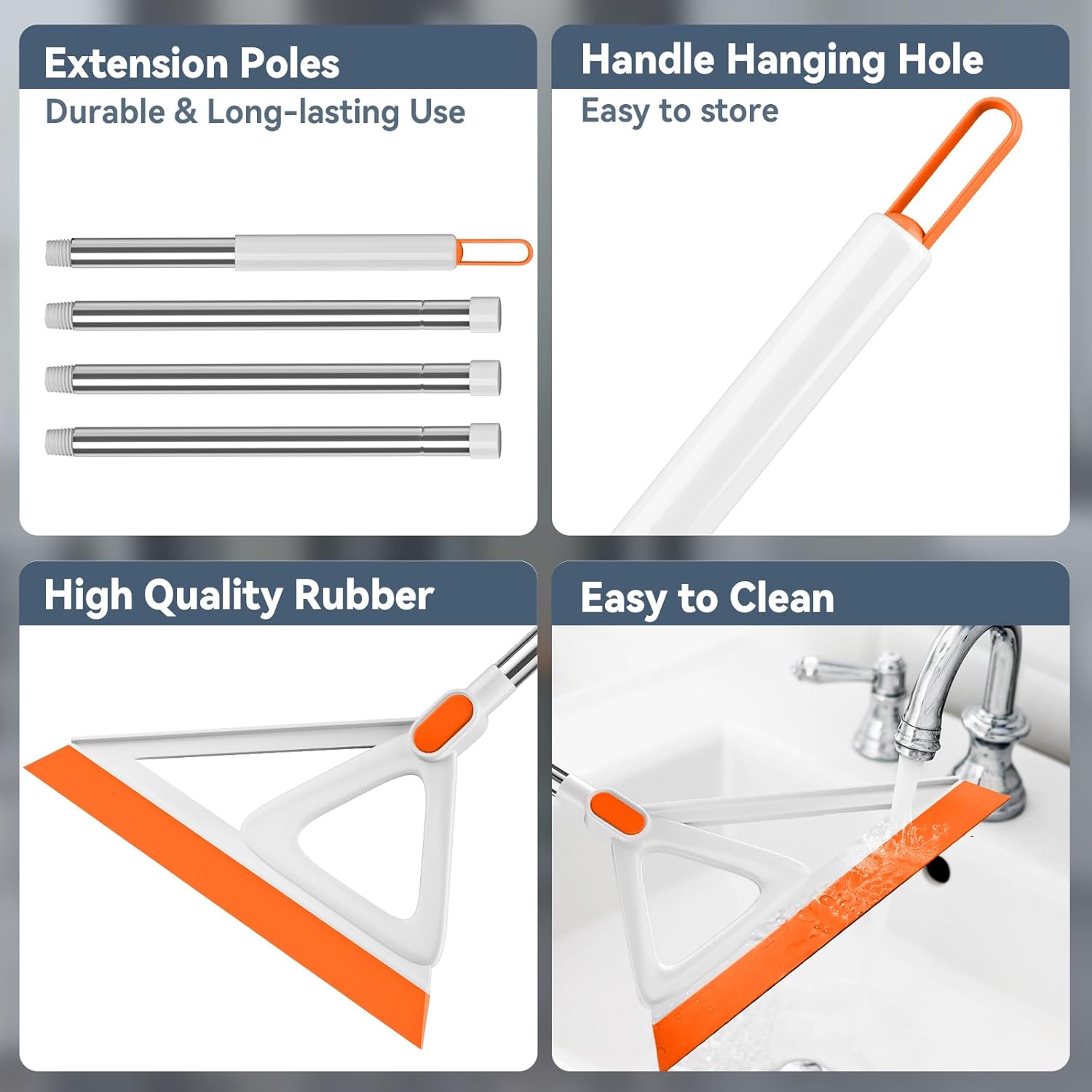 Multifunction Magic Broom, Silicone Squeegee Broom for Floor, Rubber Broom Sweeper for Living Room, Kitchen, Bathroom-Easy Dry The Glass (Orange, 54 INCH)
