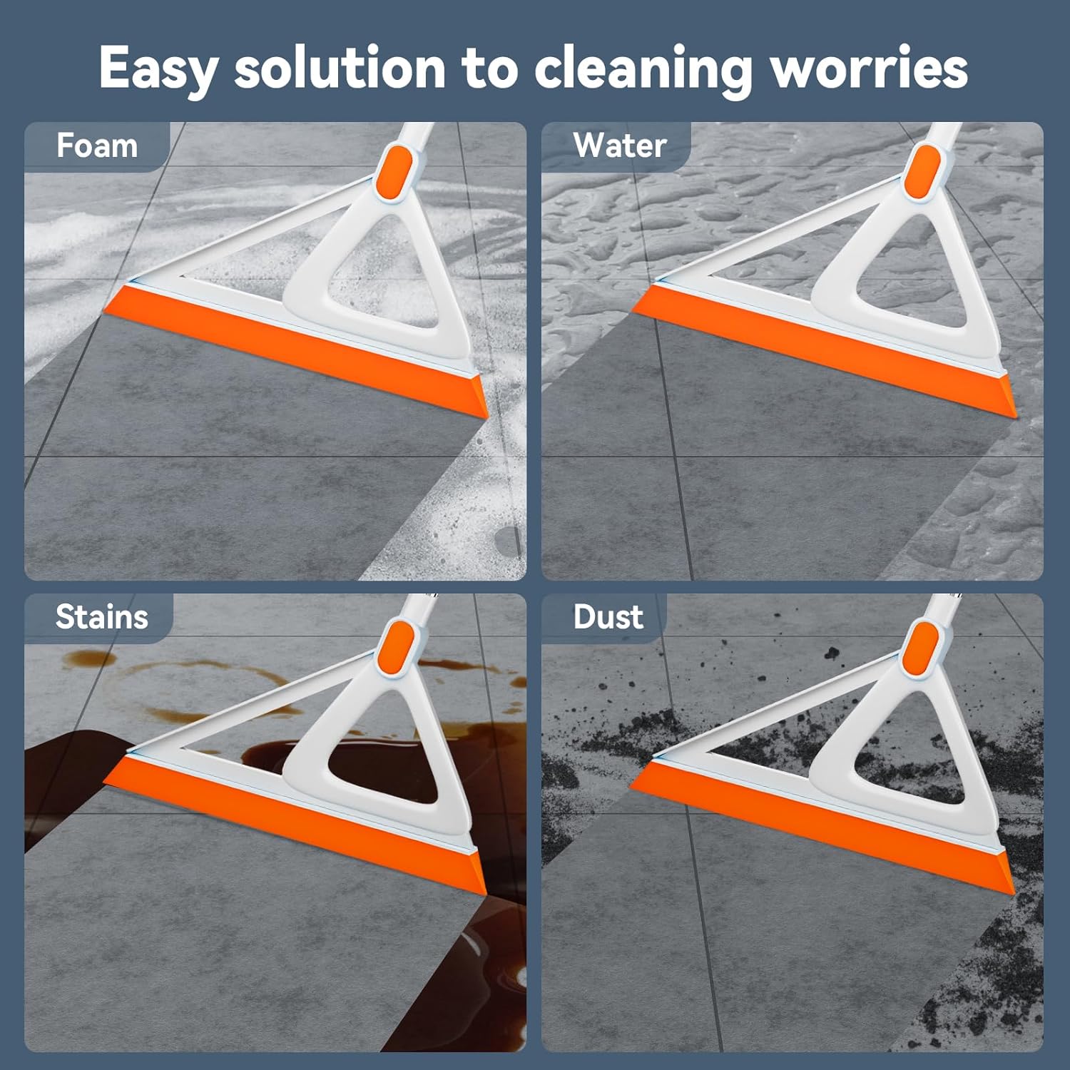 Multifunction Magic Broom, Silicone Squeegee Broom for Floor, Rubber Broom Sweeper for Living Room, Kitchen, Bathroom-Easy Dry The Glass (Orange, 54 INCH)