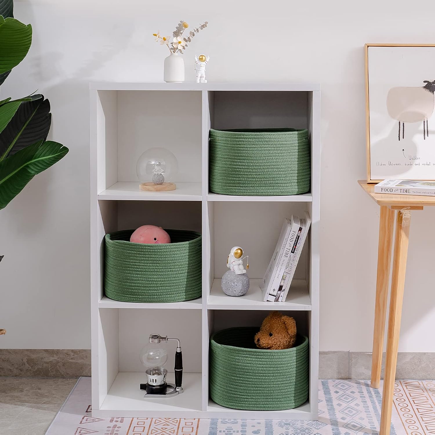 CubesLand Woven Basket for Organizing/Storage,Cube Shelf Closet Storage Baskets Bins Set 3,Green Basket for Shelves Cotton Rope Basket Soft &Skin-friendly Toy Storage Basket Bin,Stylish Decor Basket