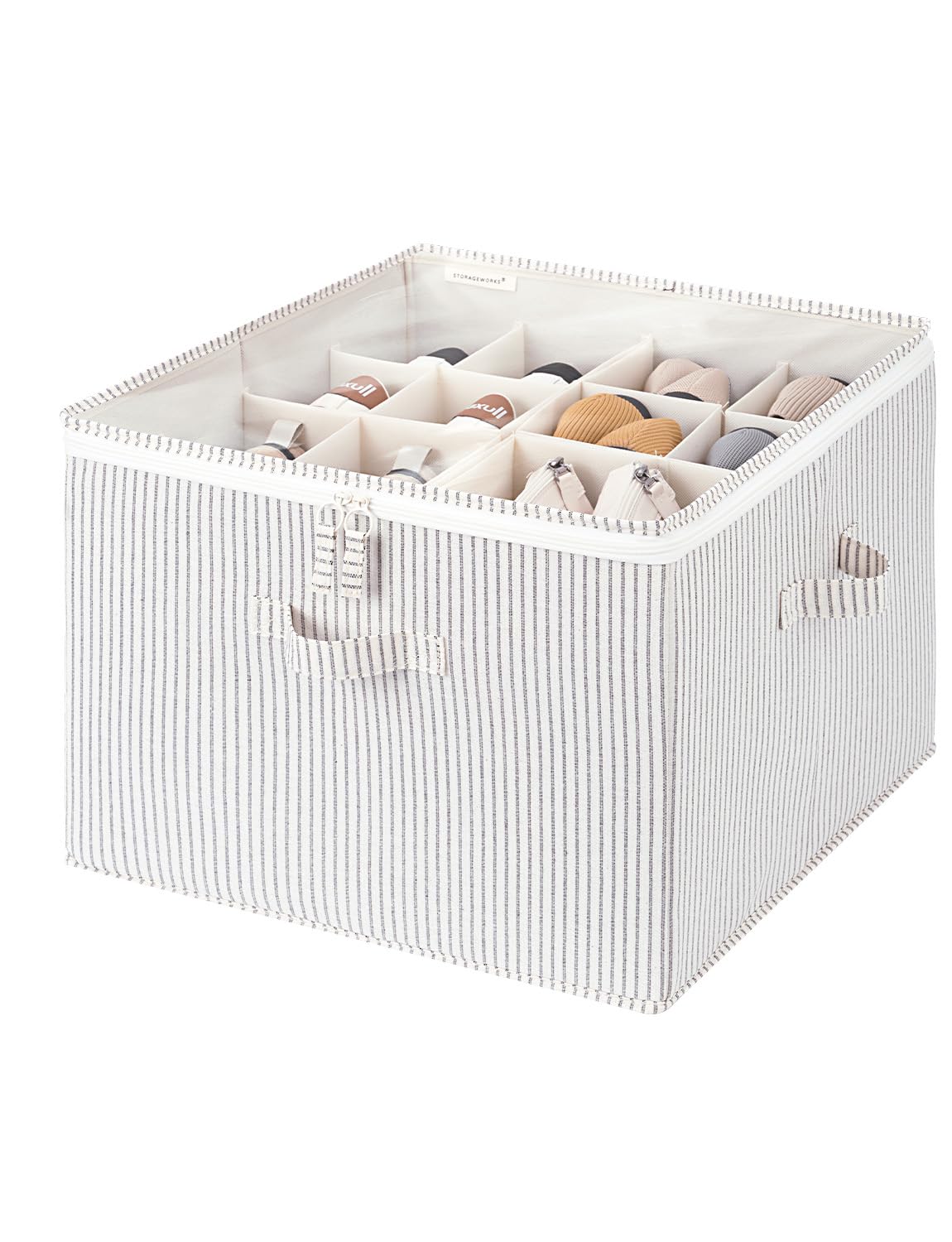 StorageWorks Shoe Organizer for Closet, Fits up to 16 Pairs, Shoe Cubby Storage Containers with Adjustable Dividers and Clear Cover, Beige