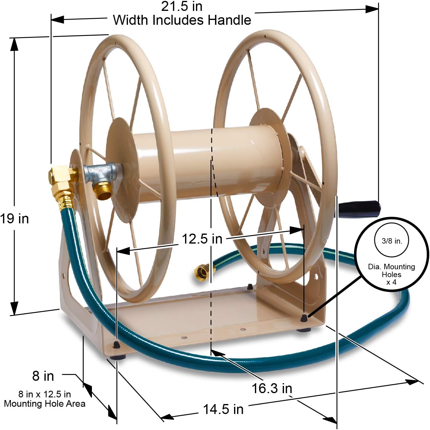 Liberty Garden Products 703-2 Multi-Purpose Steel Garden Wall/Floor Mount Hose Reel, Tan Poly