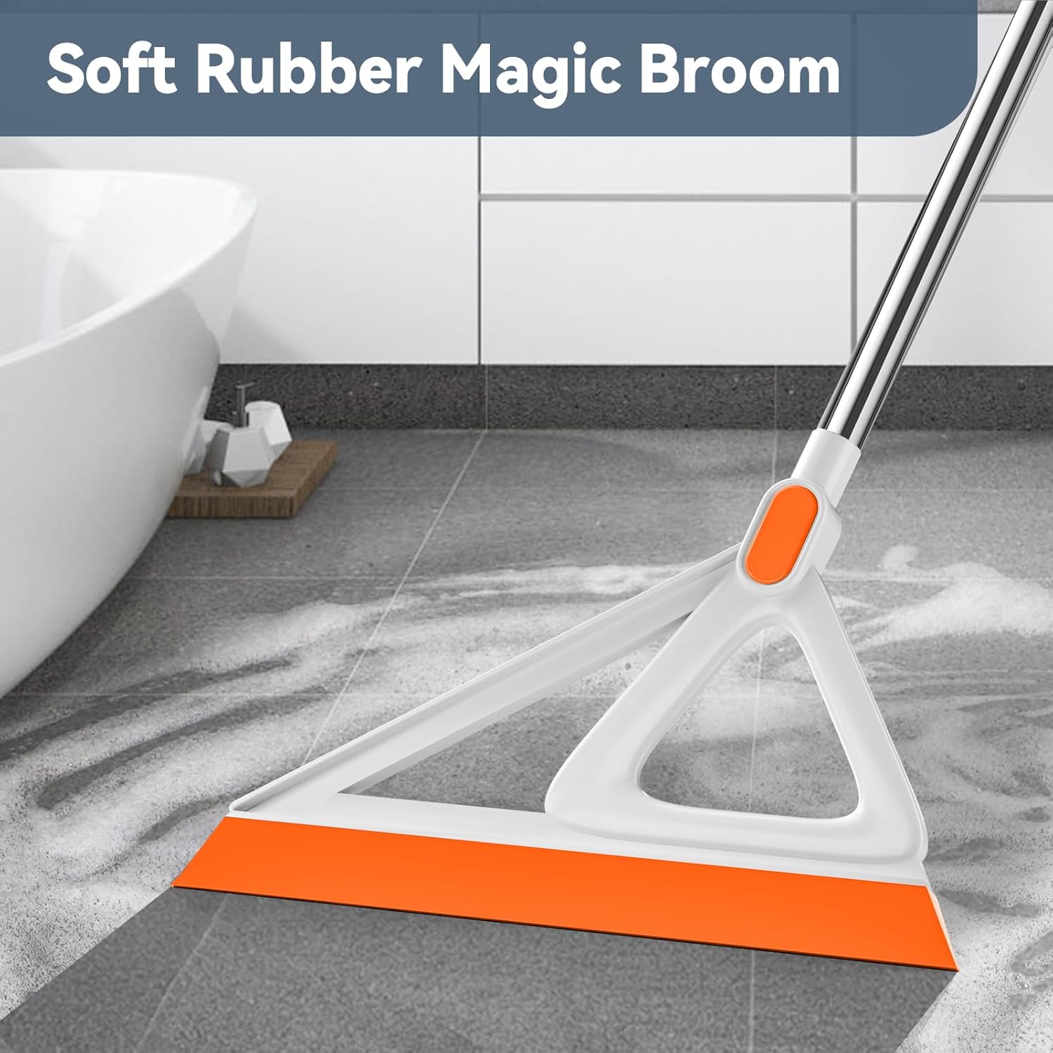Multifunction Magic Broom, Silicone Squeegee Broom for Floor, Rubber Broom Sweeper for Living Room, Kitchen, Bathroom-Easy Dry The Glass (Orange, 54 INCH)