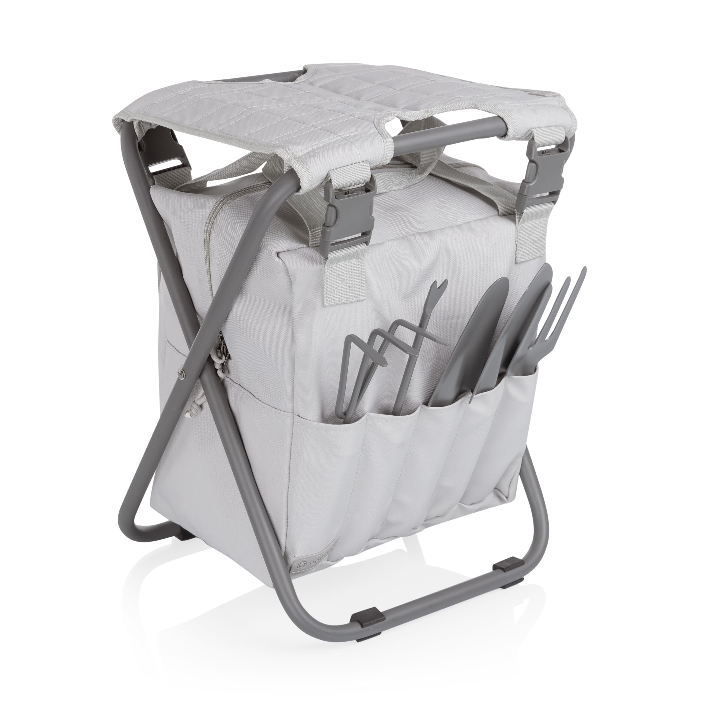 ONIVA - a Picnic Time brand Gardener Folding Seat With Tools, Garden Stool With Detachable Storage Tote Bag, Portable Chair Seat With Garden Tools Set Organizer, (Olive Green With Beige Accents)