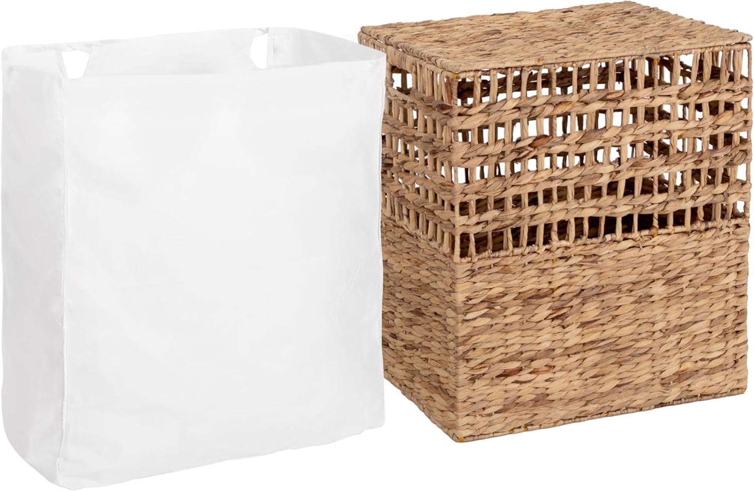 Seville Classics Premium Natural Handwoven Portable Laundry Bin Basket with Carrying Handles, Household Storage for Clothes, Linens, Sheets, Rattan, 3-Piece Hamper Set