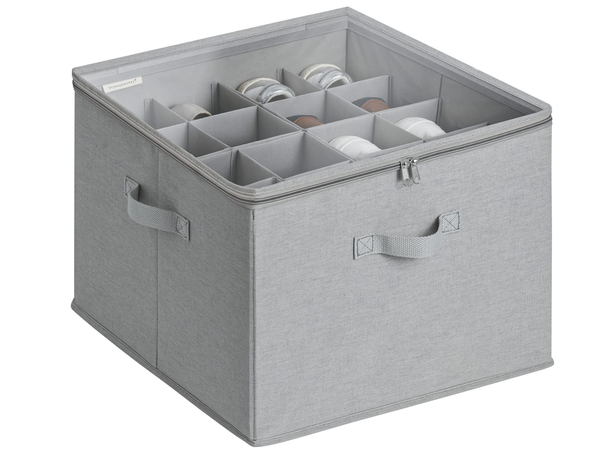 StorageWorks Shoe Organizer for Closet, Fits up to 16 Pairs, Shoe Cubby Storage Containers with Adjustable Dividers and Clear Cover, Beige