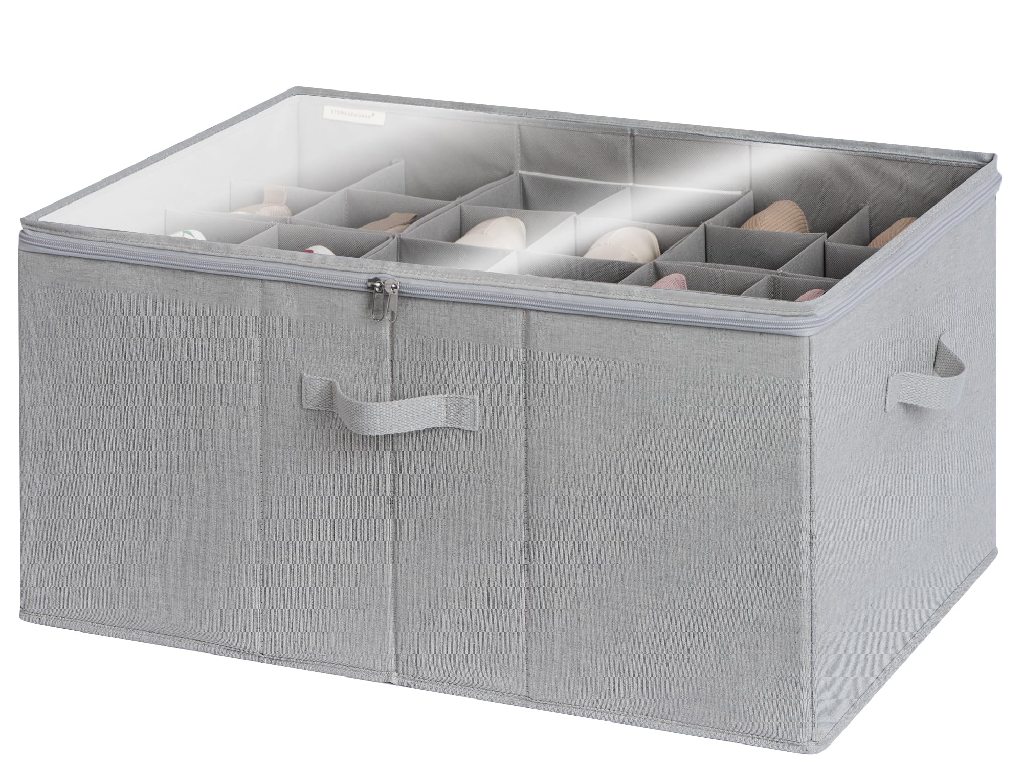 StorageWorks Shoe Organizer for Closet, Fits up to 16 Pairs, Shoe Cubby Storage Containers with Adjustable Dividers and Clear Cover, Beige