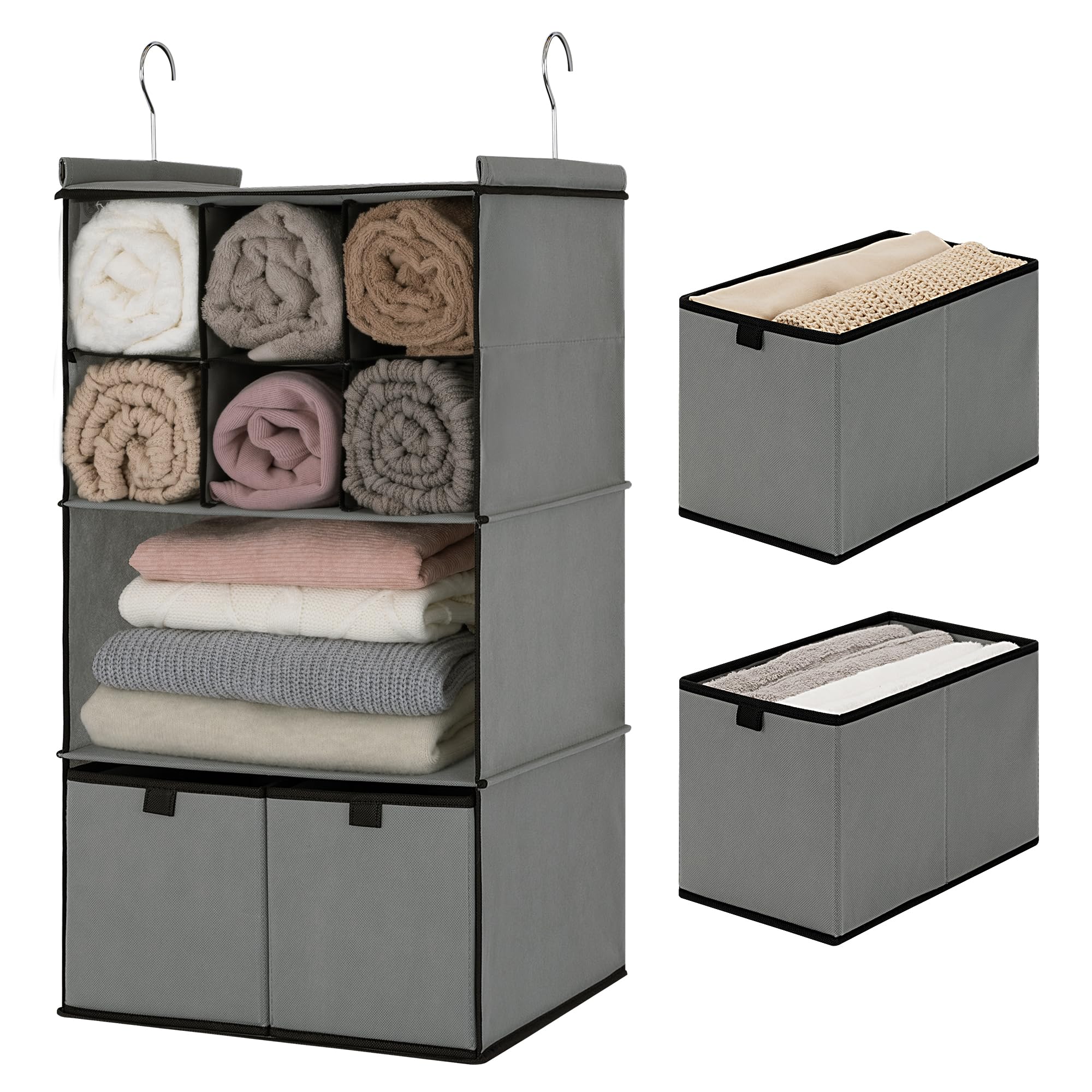 GRANNY SAYS 3-Shelf Hanging Closet Organizer and Storage, Collapsible Hanging Closet Shelves, Hanging Organizer for Closet & RV, Gray, 29 ½" H X 12" W X 12" D, 1-Pack