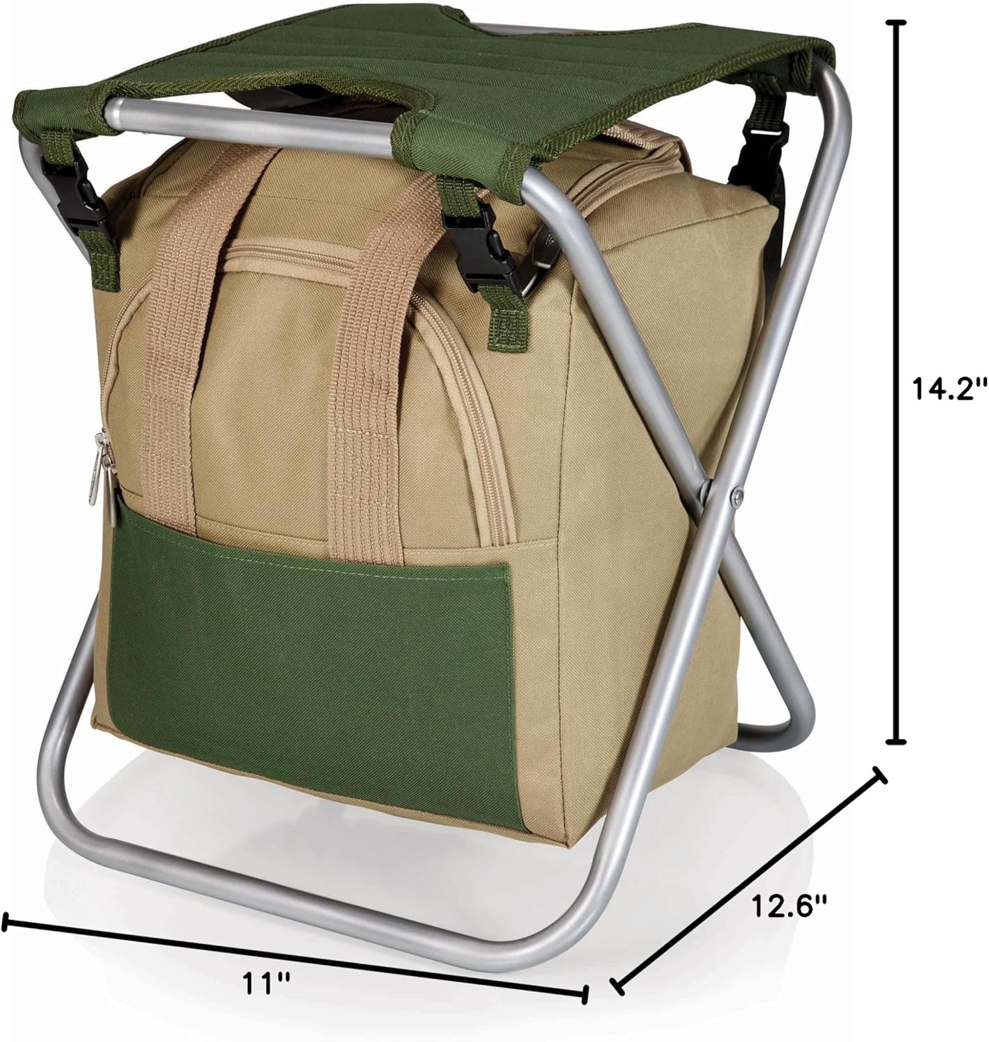 ONIVA - a Picnic Time brand Gardener Folding Seat With Tools, Garden Stool With Detachable Storage Tote Bag, Portable Chair Seat With Garden Tools Set Organizer, (Olive Green With Beige Accents)