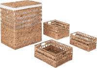 Seville Classics Premium Natural Handwoven Portable Laundry Bin Basket with Carrying Handles, Household Storage for Clothes, Linens, Sheets, Rattan, 3-Piece Hamper Set