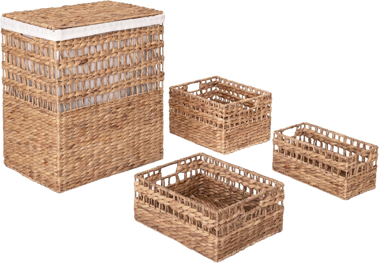 Seville Classics Premium Natural Handwoven Portable Laundry Bin Basket with Carrying Handles, Household Storage for Clothes, Linens, Sheets, Rattan, 3-Piece Hamper Set
