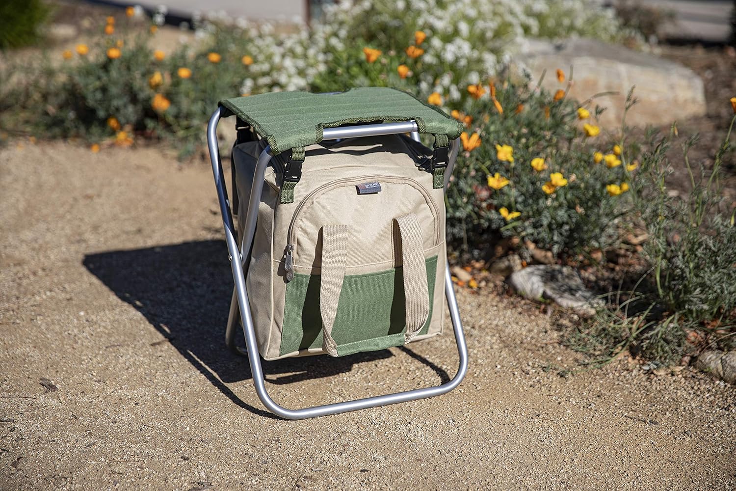 ONIVA - a Picnic Time brand Gardener Folding Seat With Tools, Garden Stool With Detachable Storage Tote Bag, Portable Chair Seat With Garden Tools Set Organizer, (Olive Green With Beige Accents)