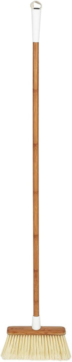 Full Circle Clean Sweep -Bamboo Broom -Angled for Precision in Tight Spaces, with Stiff Flagged Bristles for Indoor & Outdoor Cleaning -Ideal for Pet Hair, Kitchen, Hardwood, & Garage, White