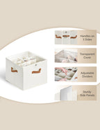 StorageWorks Shoe Organizer for Closet, Fits up to 16 Pairs, Shoe Cubby Storage Containers with Adjustable Dividers and Clear Cover, Beige