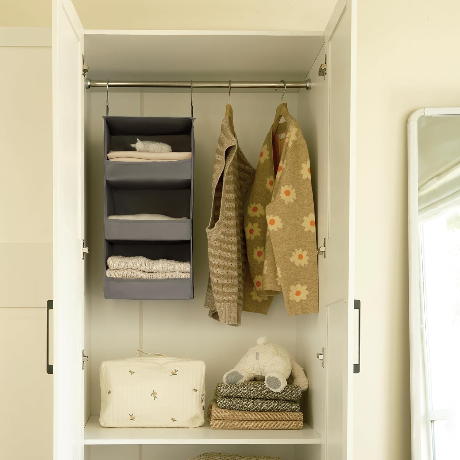 GRANNY SAYS 3-Shelf Hanging Closet Organizer and Storage, Collapsible Hanging Closet Shelves, Hanging Organizer for Closet & RV, Gray, 29 ½" H X 12" W X 12" D, 1-Pack