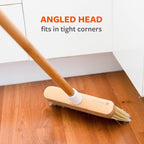 Full Circle Clean Sweep -Bamboo Broom -Angled for Precision in Tight Spaces, with Stiff Flagged Bristles for Indoor & Outdoor Cleaning -Ideal for Pet Hair, Kitchen, Hardwood, & Garage, White