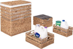 Seville Classics Premium Natural Handwoven Portable Laundry Bin Basket with Carrying Handles, Household Storage for Clothes, Linens, Sheets, Rattan, 3-Piece Hamper Set