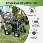 Giraffe Tools Hose Reel Cart with Wheels - Heavy Duty Industrial Hose Reel for Outside, 250-Feet of 5/8" Hose Capacity, Hose Guide Pre-Installed